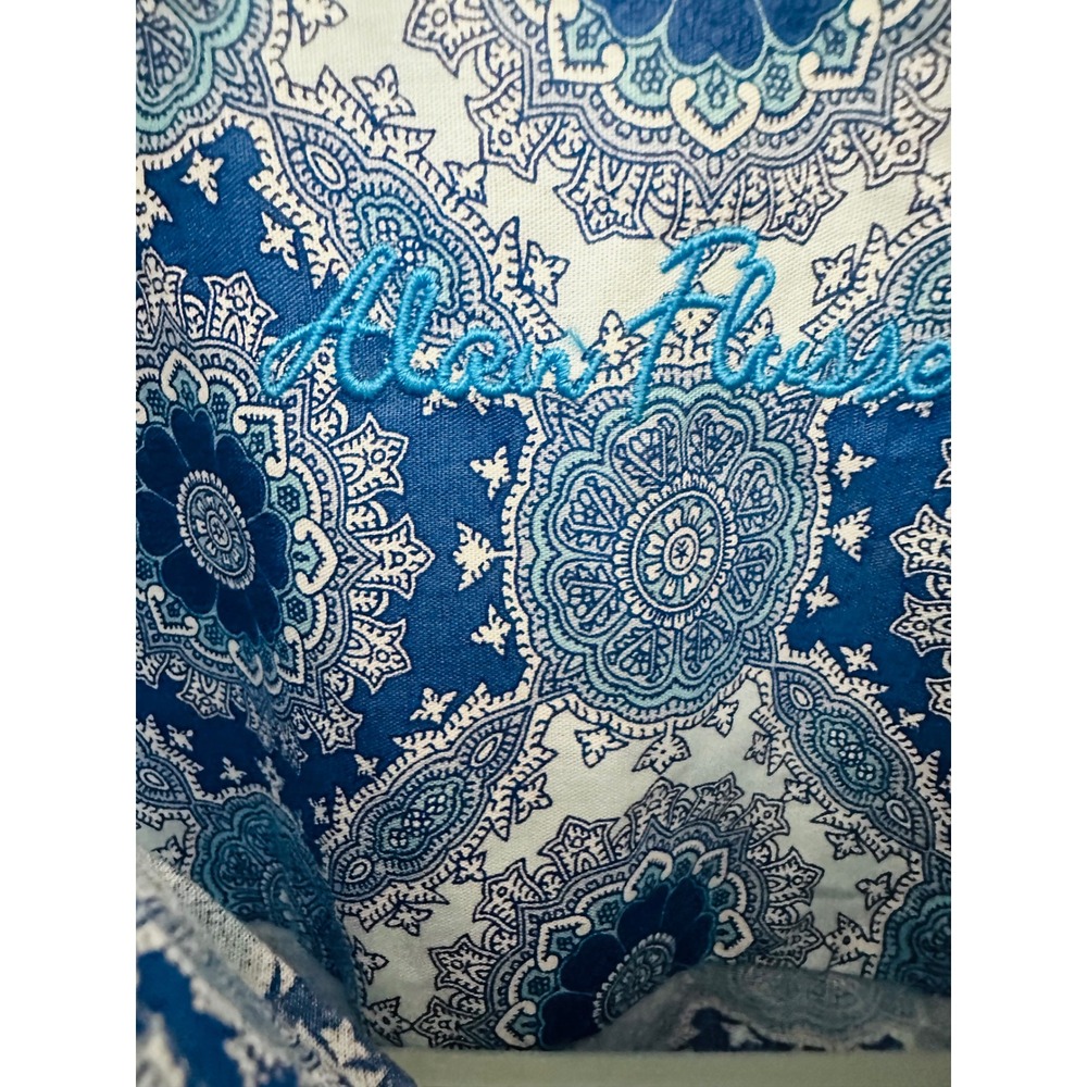 Alan Flusser Mens XL Shirt 100% Cotton Blue Paisley Medallion Print Coastal Prep